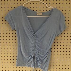 Light Blue Ruched V-Neck Tee